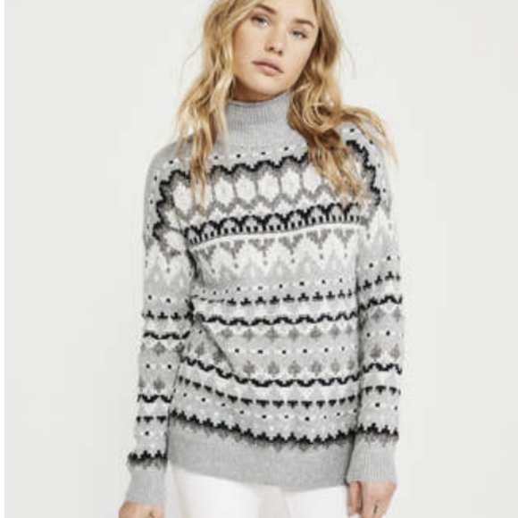 NWT Abercrombie&Fitch Cotton Blend Fair Isle Style Turtleneck Pullover Sweater.M - Picture 1 of 9
